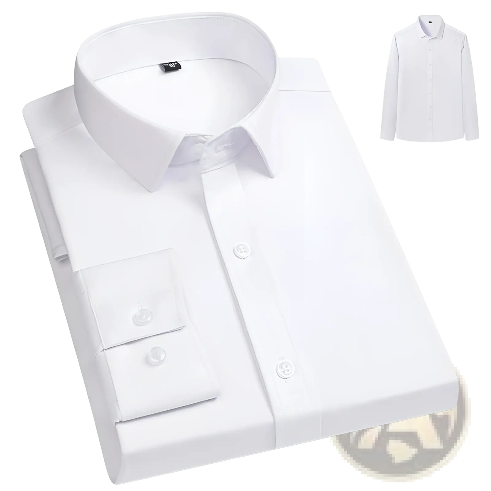 Men business casual stretch dress shirt in white featuring a classic collar elastic long sleeves and buttoned cuffs