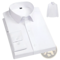 Men business casual stretch dress shirt in white with classic collar elastic long sleeves and buttoned cuffs