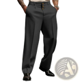 Men business suit pants in dark gray with straight-leg cut and three gold-toned buttons at waistband for formal wear