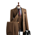 A tailored tan slim fit men business suit 3 piece set with double breasted jacket perfect for casual party wear