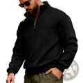Men cable knit half-zip sweatshirt jacket in black featuring a textured cable knit pattern on chest and sleeves