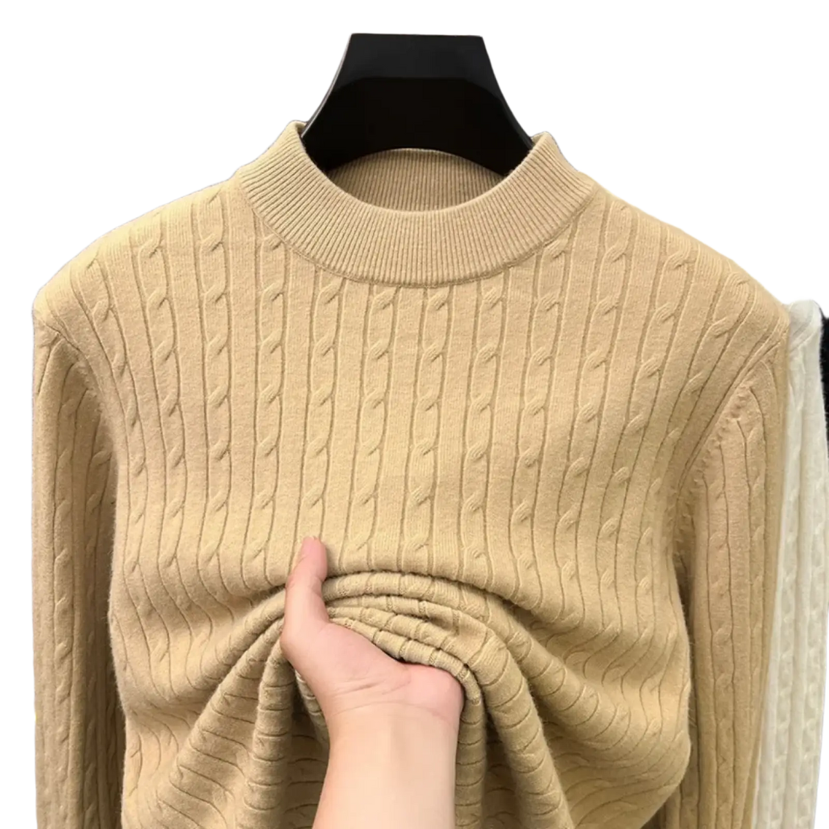 Men cable knit sweater crewneck pullover in beige with a soft textured knit pattern and comfortable fit