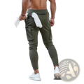 Men camouflage cargo joggers in olive green with multiple pockets and tapered fit for casual sportswear use
