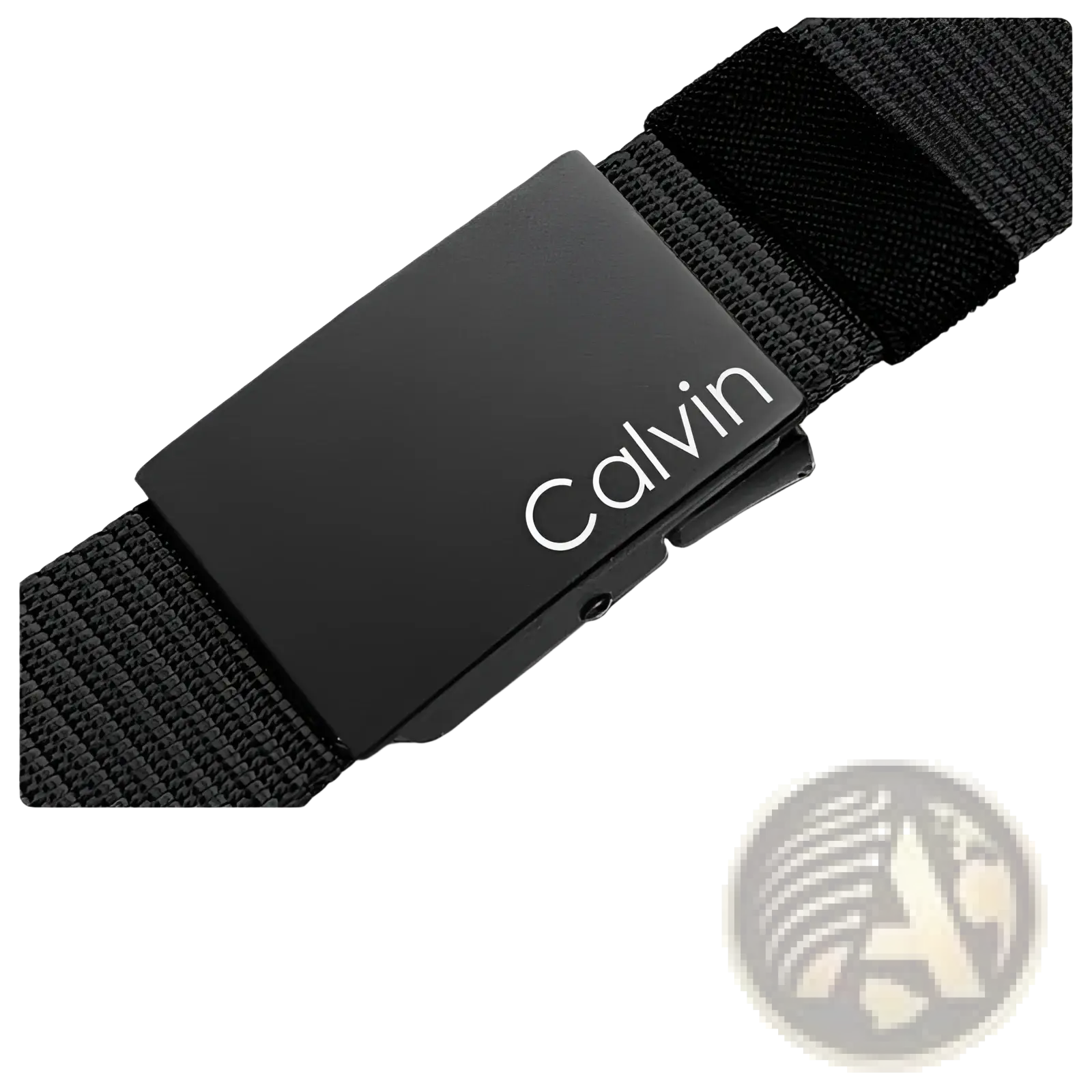 Black calvin klein men canvas belt with automatic matte-finish metal buckle and woven fabric strap for casual wear