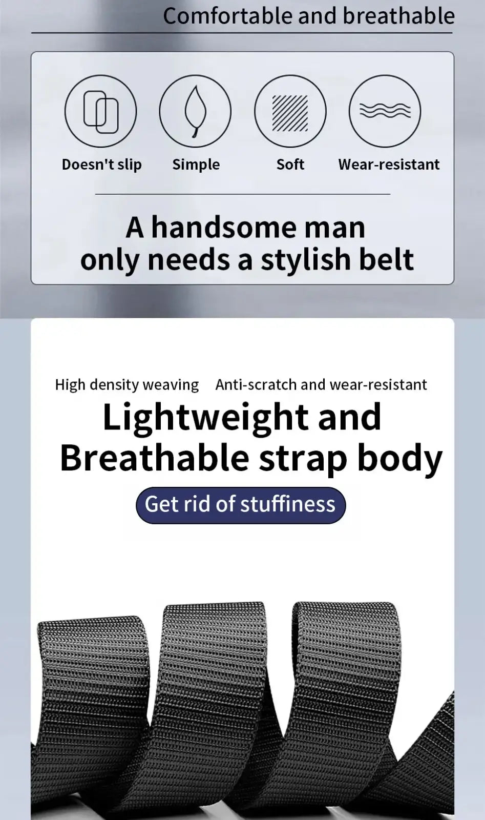 Men canvas belt automatic buckle black with lightweight breathable strap and high-density woven durability