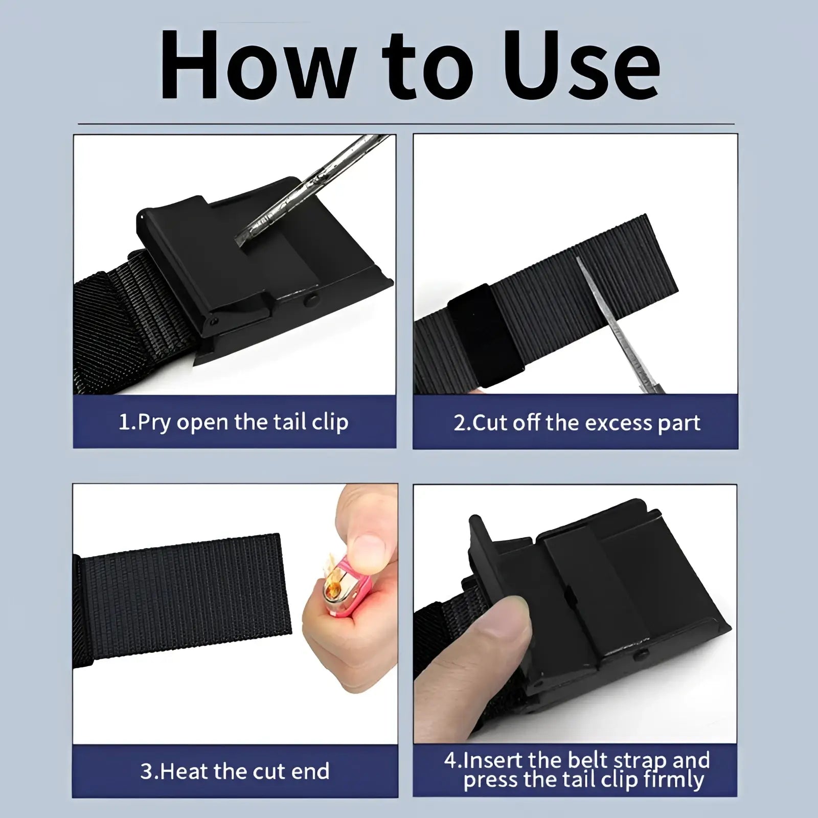 Black plastic tail clip for belt strap adjustment on men canvas belt automatic buckle black casual model