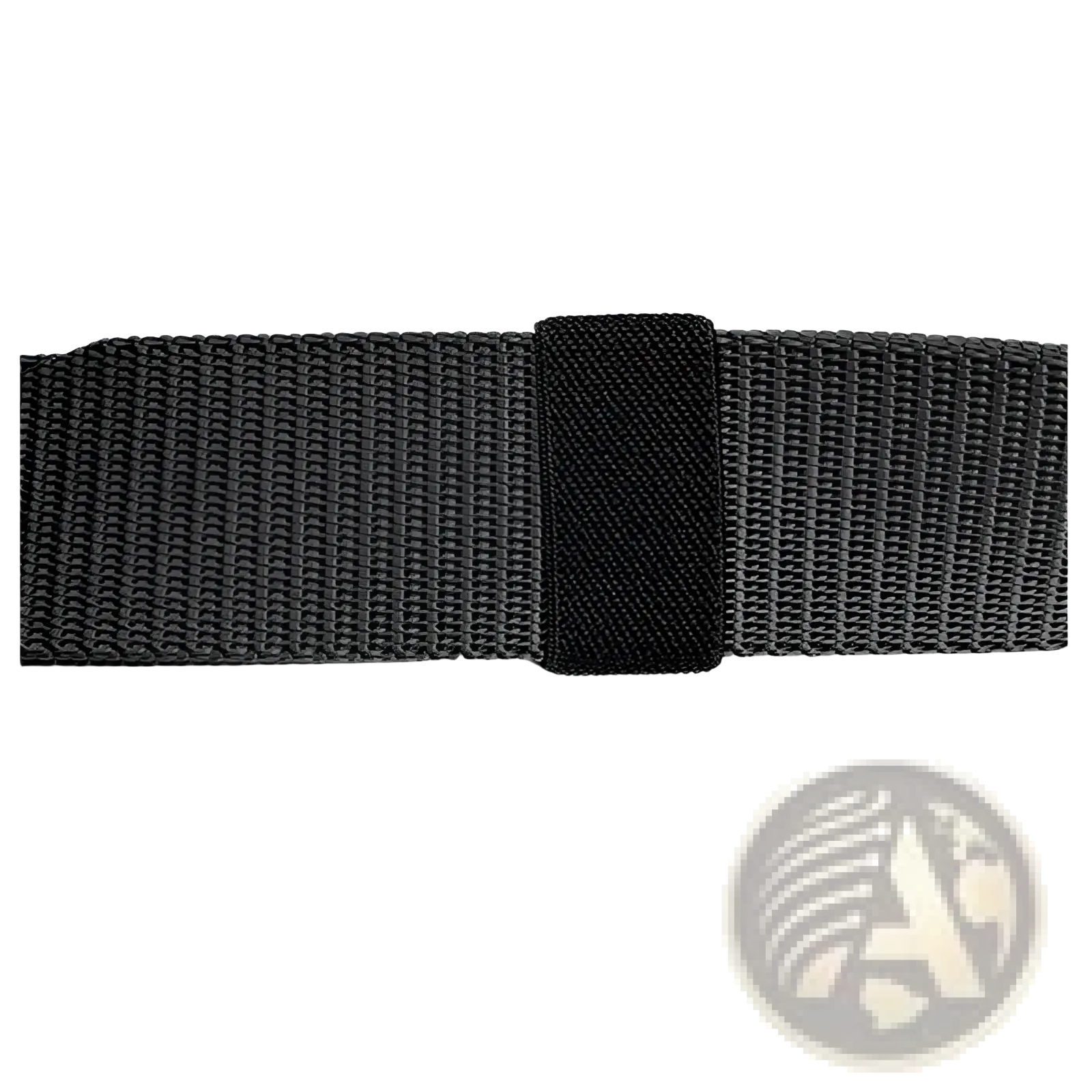 Men canvas belt automatic buckle in black showing back side woven fabric tail loop with matching elastic strap