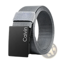 Gray men canvas belt with a black matte automatic buckle made of durable canvas material