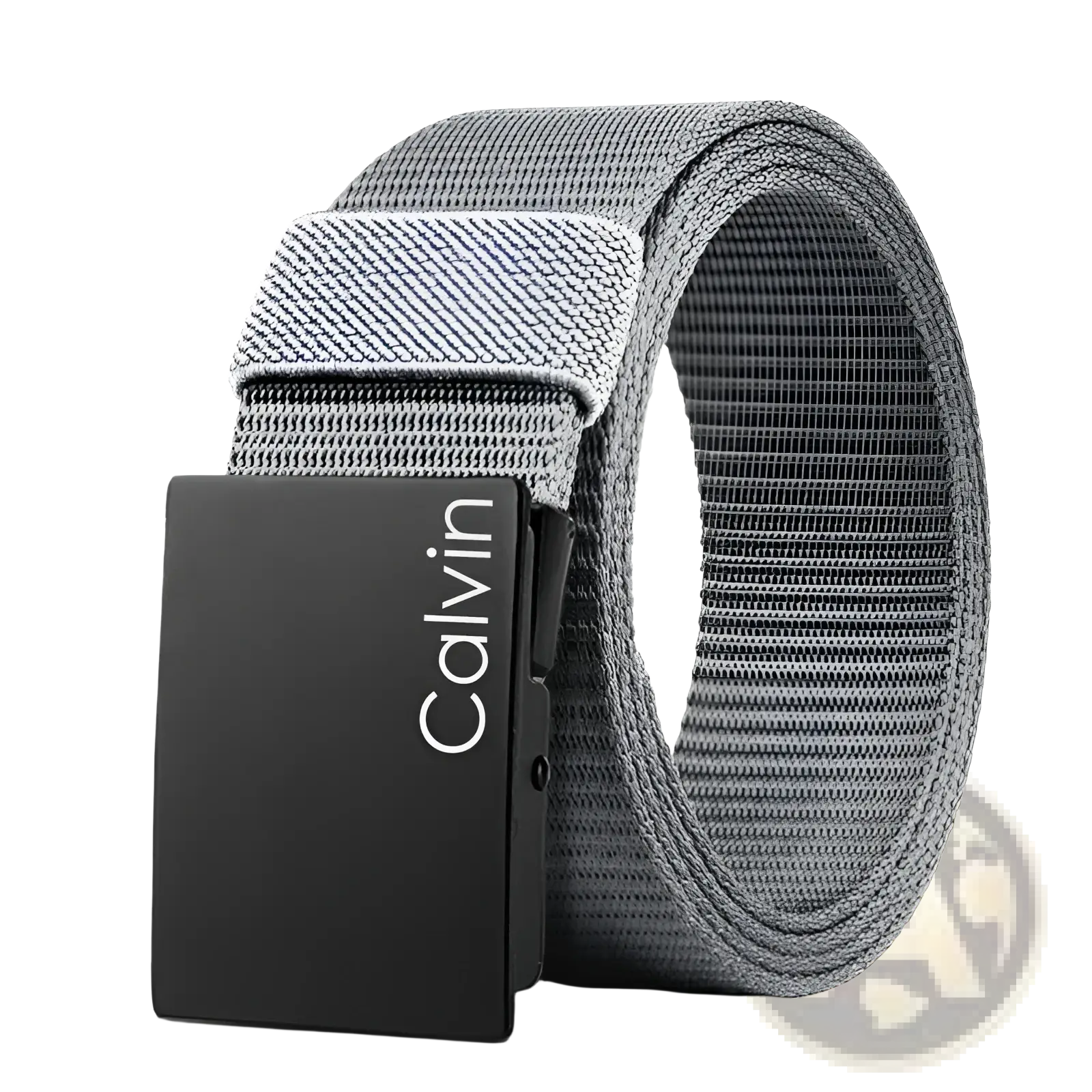 Gray men canvas belt with a black matte automatic buckle made of durable canvas material
