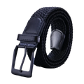Men canvas elastic tactical belt with black woven design matte black metal pin buckle and leather accents