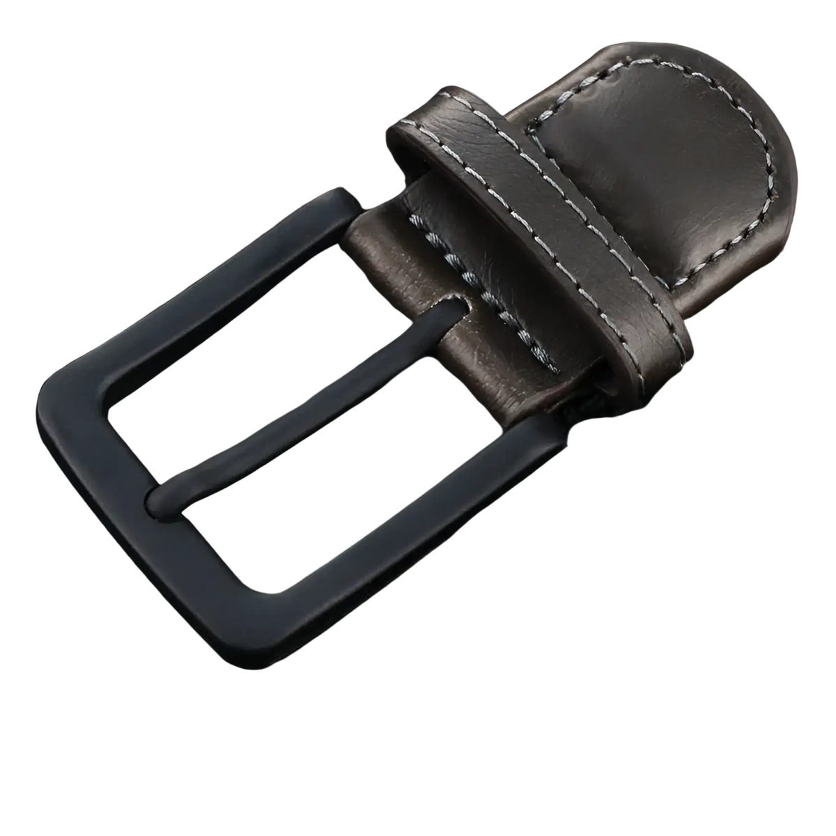 Men canvas elastic tactical belt with black woven strap matte finish metal buckle and dark brown leather tab