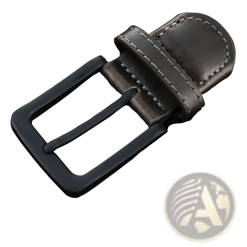 Men canvas elastic tactical belt with black woven strap matte finish metal buckle and dark brown leather tab