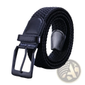 Men canvas elastic tactical belt with black woven design matte black metal pin buckle and leather accents