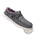 Men canvas slip-on loafers casual shoes in gray textured fabric with white speckled sole and american flag lining