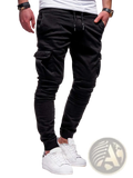 Men cargo joggers black casual sports pants with elastic cuffs and side pockets for comfortable wear