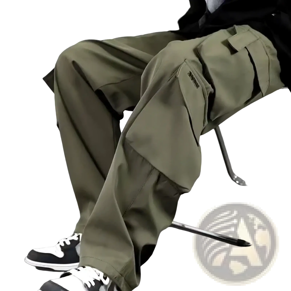 Olive green men cargo joggers with multiple pockets and a loose relaxed fit suitable for casual wear