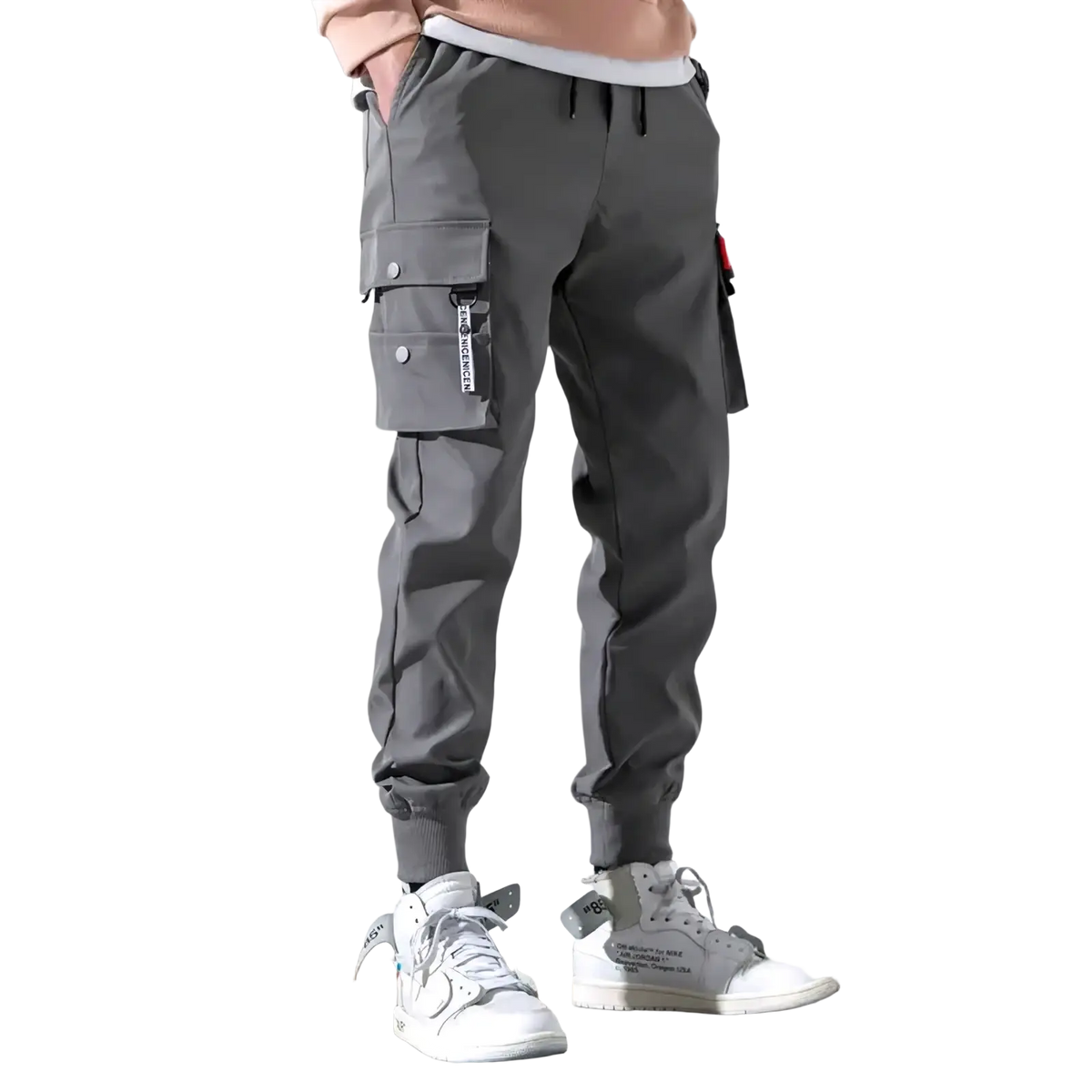 Men cargo pants black with multiple pockets button closures and drawstring waistband for casual wear