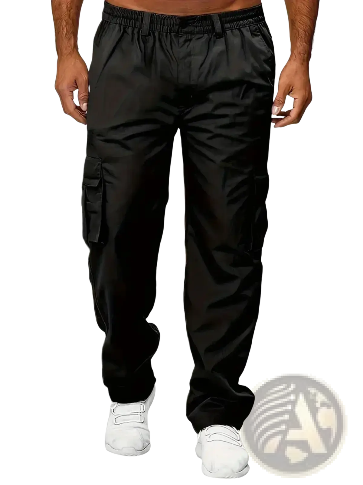 Men cargo pants casual black trousers with elastic waistband and multiple side pockets for versatile use