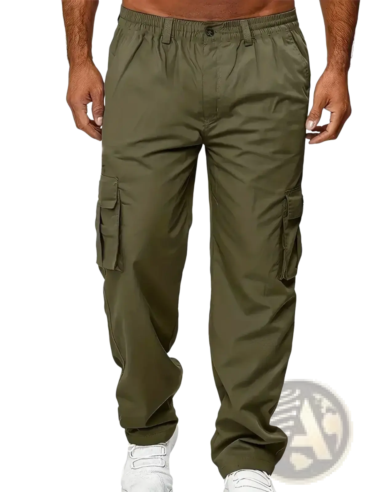 Men cargo pants casual olive green with multiple side pockets and elastic waistband for comfortable wear