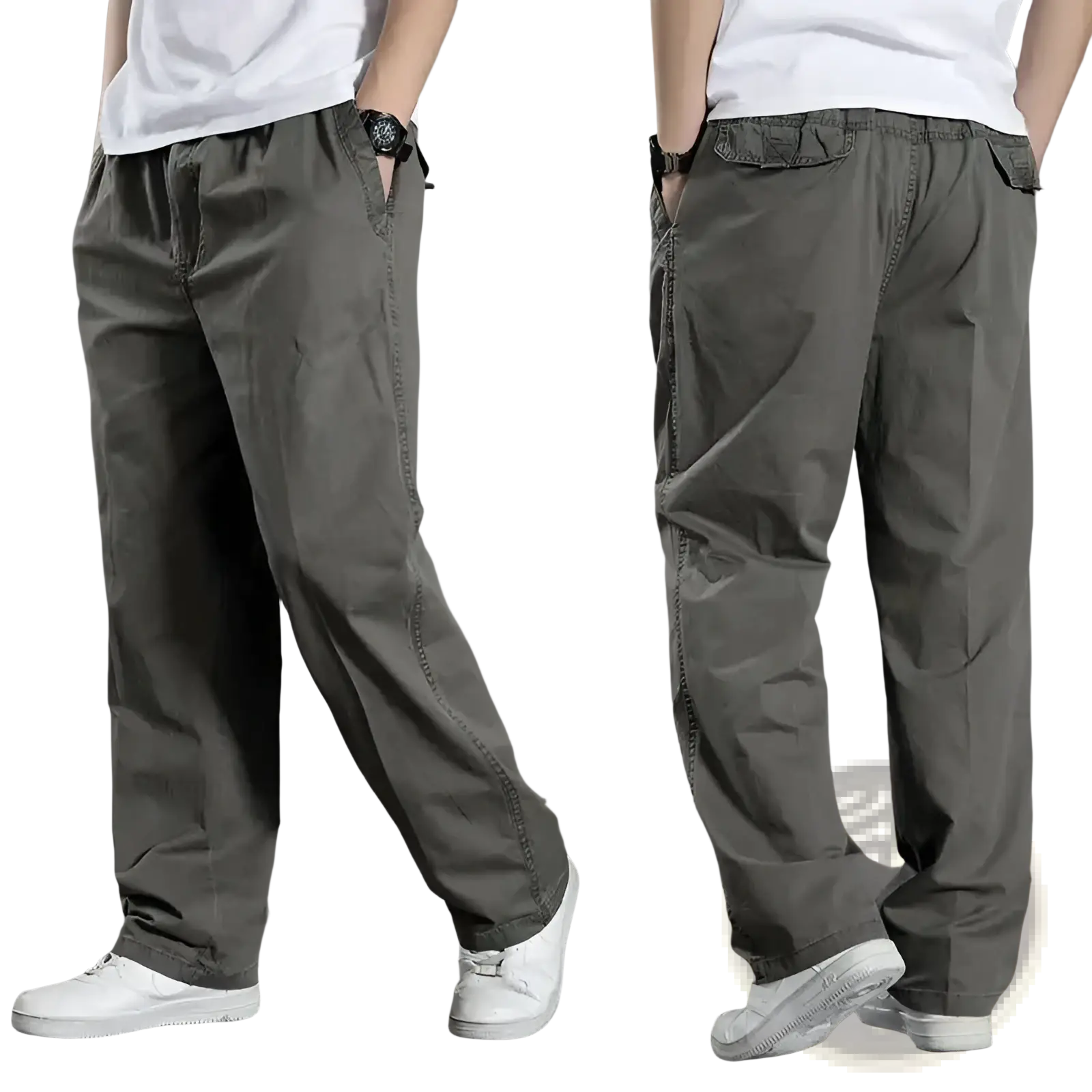Men cargo pants casual relaxed fit cotton trousers in olive green with multiple pockets and a relaxed fit