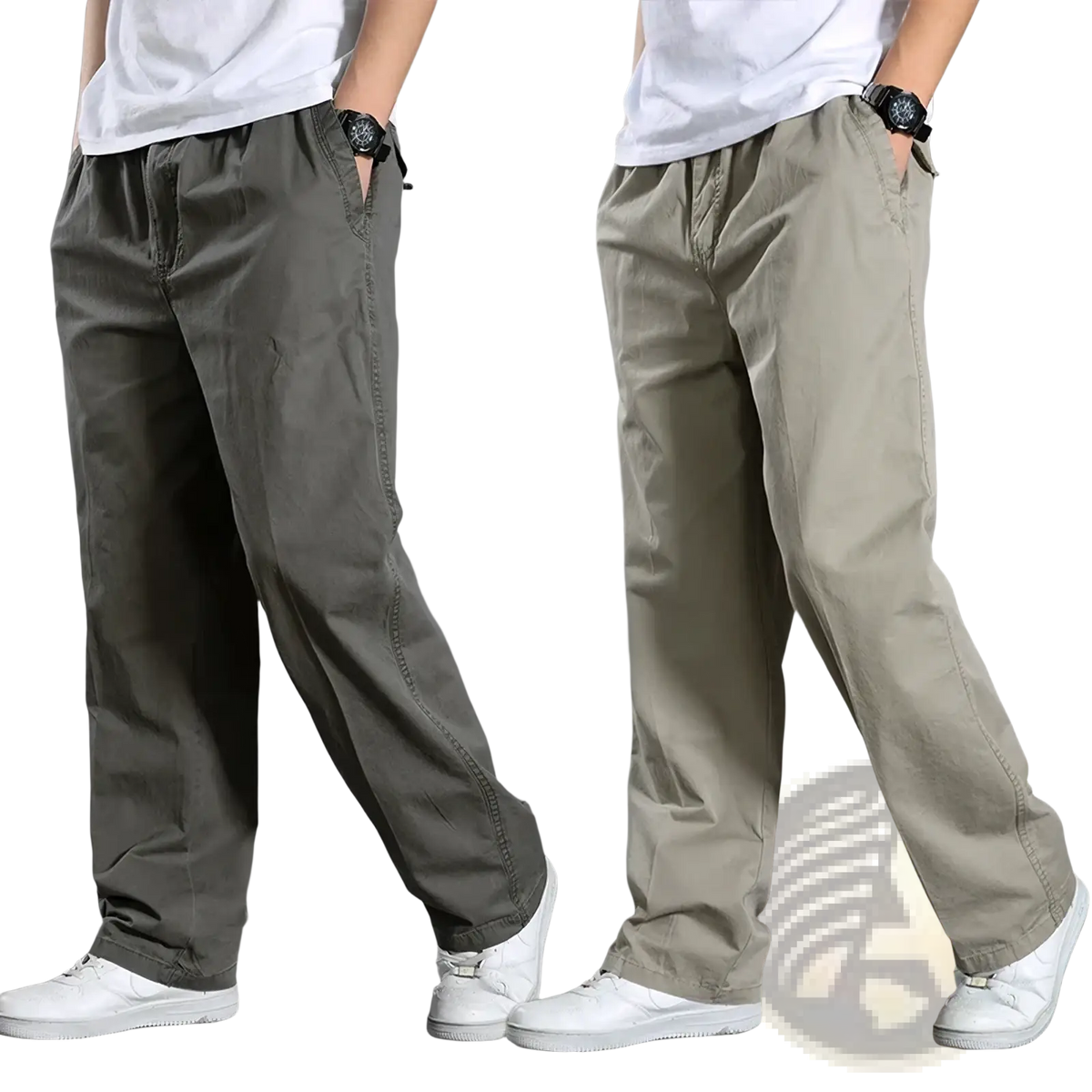 Men cargo pants cotton relaxed fit khaki color with side pockets and drawstring waistband for casual wear