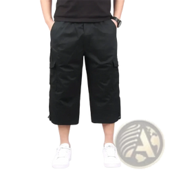 Black men cargo shorts casual summer multi pocket cotton with relaxed fit and multiple functional pockets visible