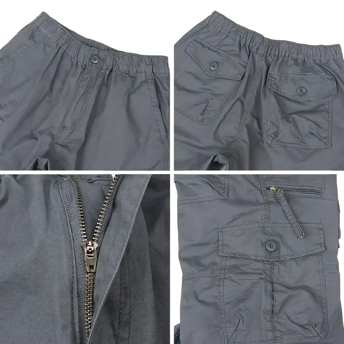 Men cargo shorts casual summer gray cotton with multiple pockets button closures and zipper fly for versatile wear