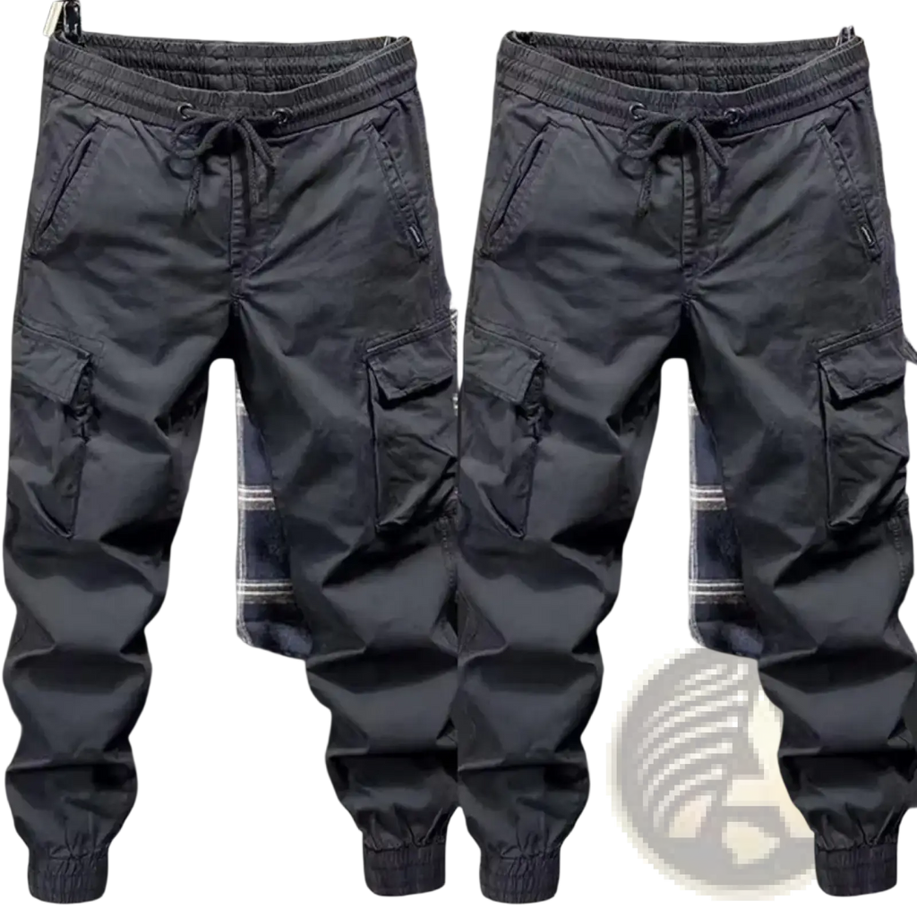 Black cargo sweatpants for men with drawstring waistband elastic cuffs and multiple pockets for streetwear use