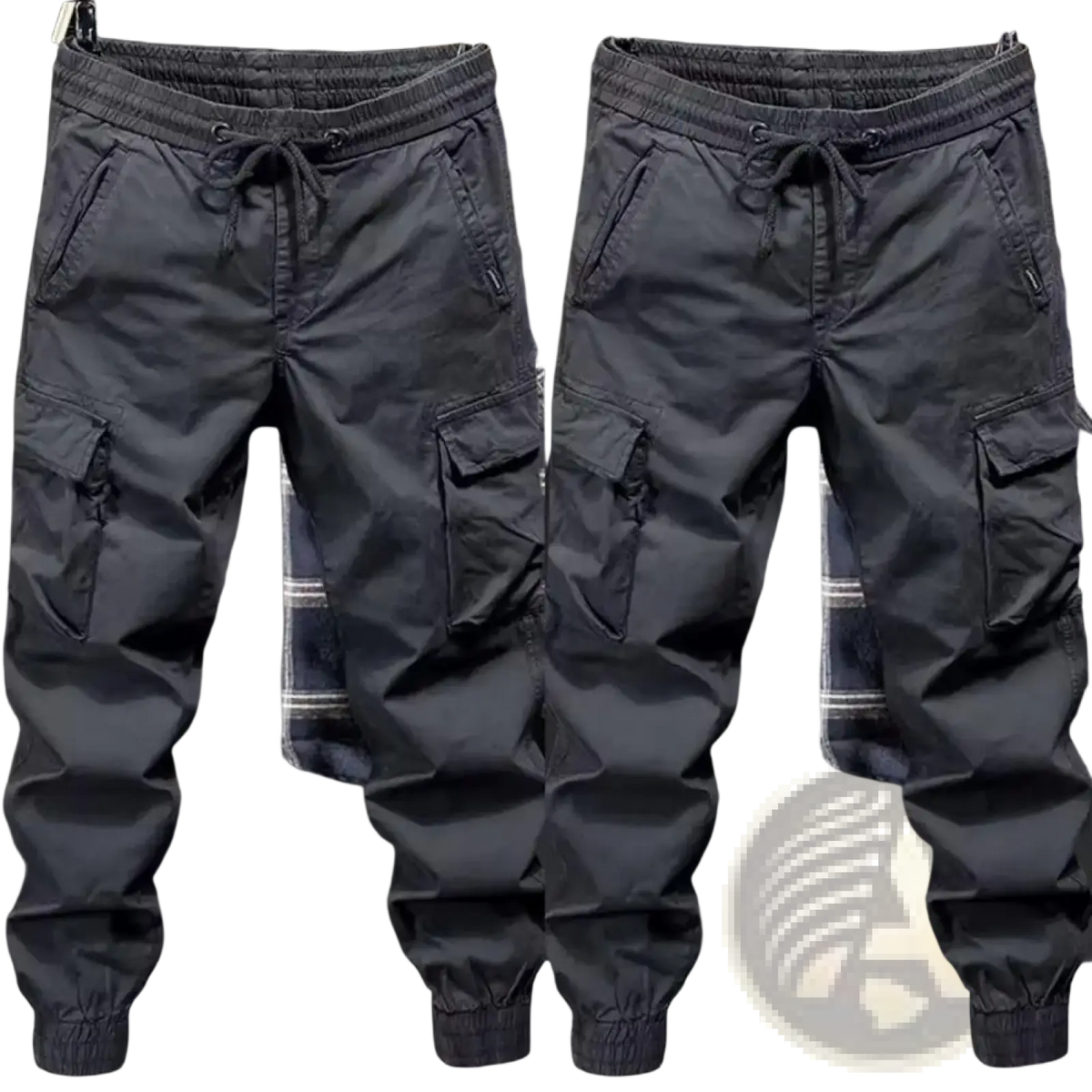 Black cargo sweatpants for men with drawstring waistband elastic cuffs and multiple pockets for streetwear use