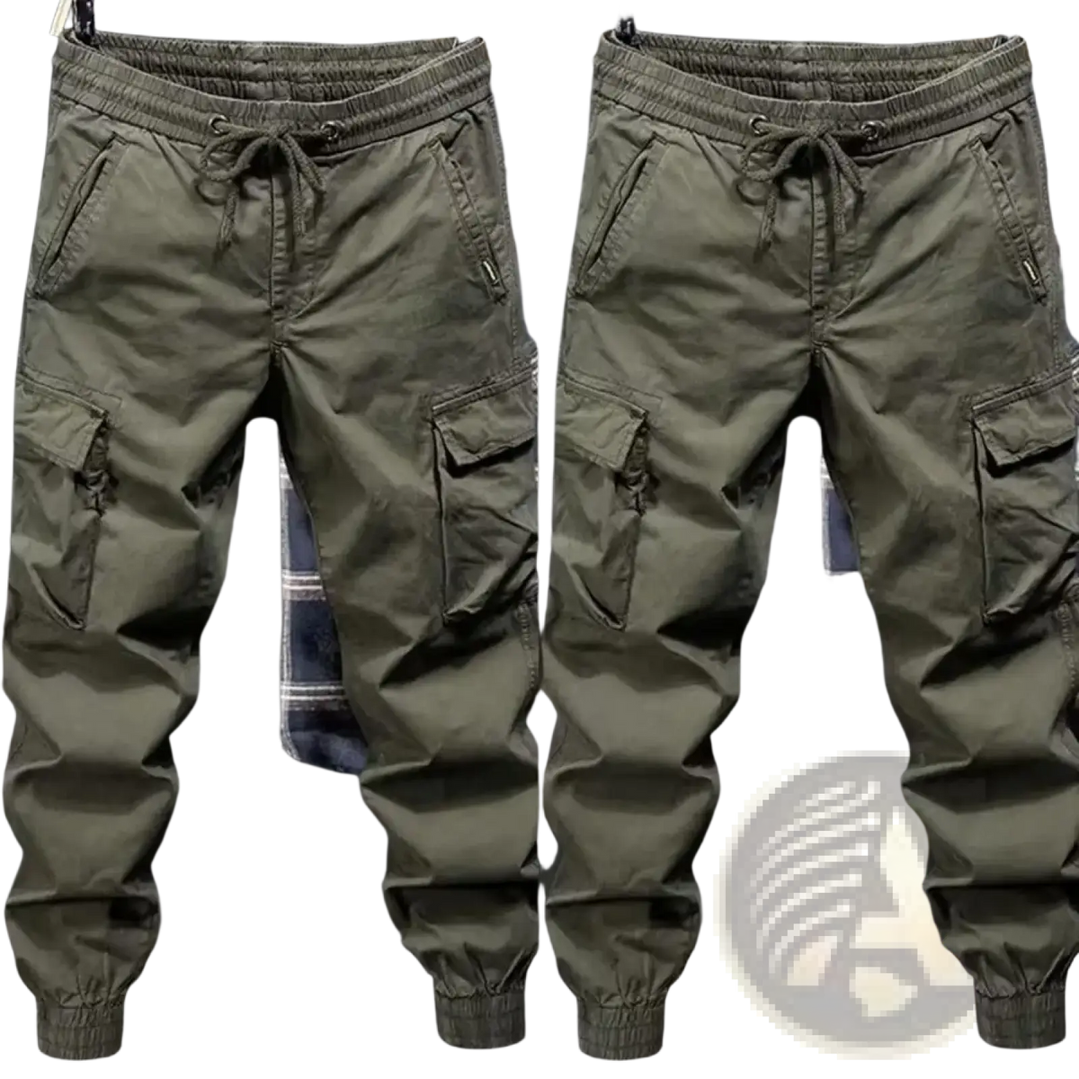 Men cargo sweatpants in olive green with multiple pockets and drawstring waistband perfect for streetwear