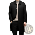 Black cashmere wool overcoat for men with classic collar and button closure in black woolen fabric