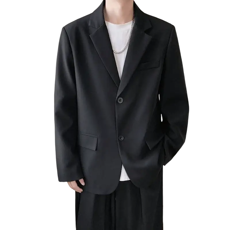 Men casual black blazer jacket with sleek modern cut and subtle sheen for stylish smart casual wear