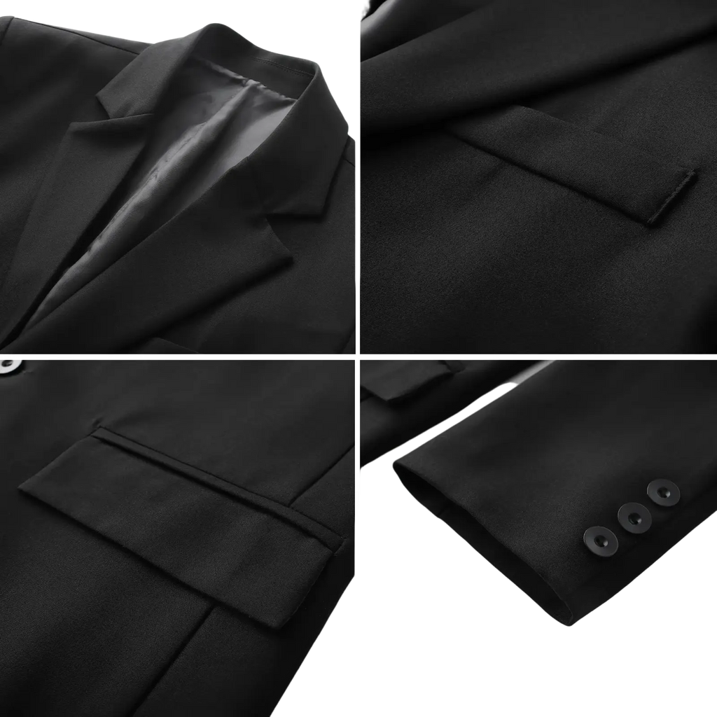 Men casual black blazer jacket with sleek tailored fit and three-button cuffs for a polished look