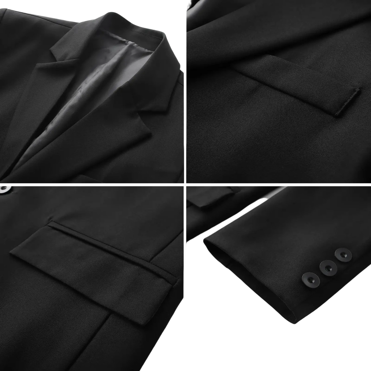 Men casual black blazer jacket with sleek tailored fit and three-button cuffs for a polished look