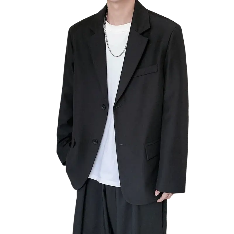Men casual black blazer jacket with a sleek modern cut and subtle textured fabric for a stylish look