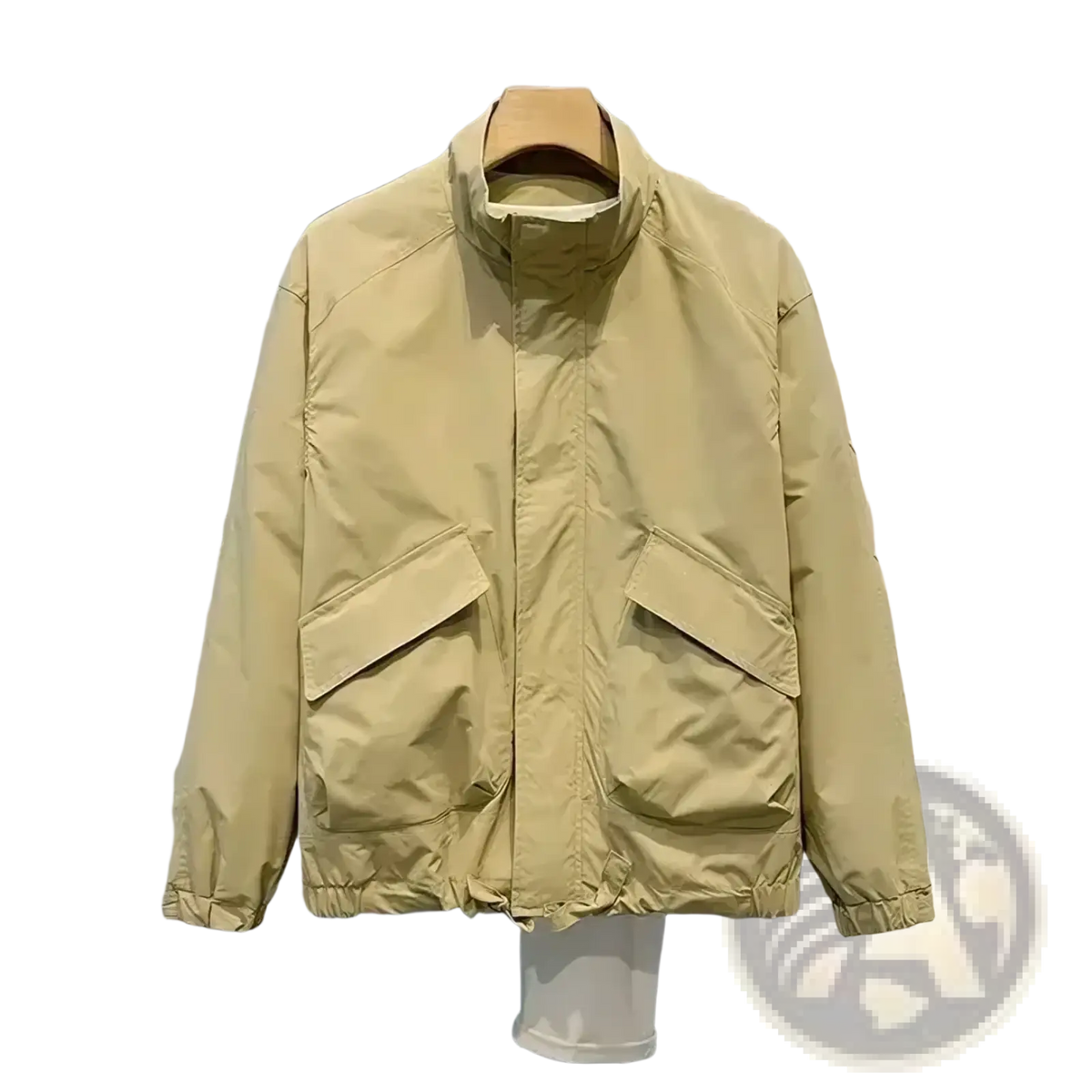 Men casual bomber jacket slim fit outerwear in beige with puffer material high collar and two large flap pockets