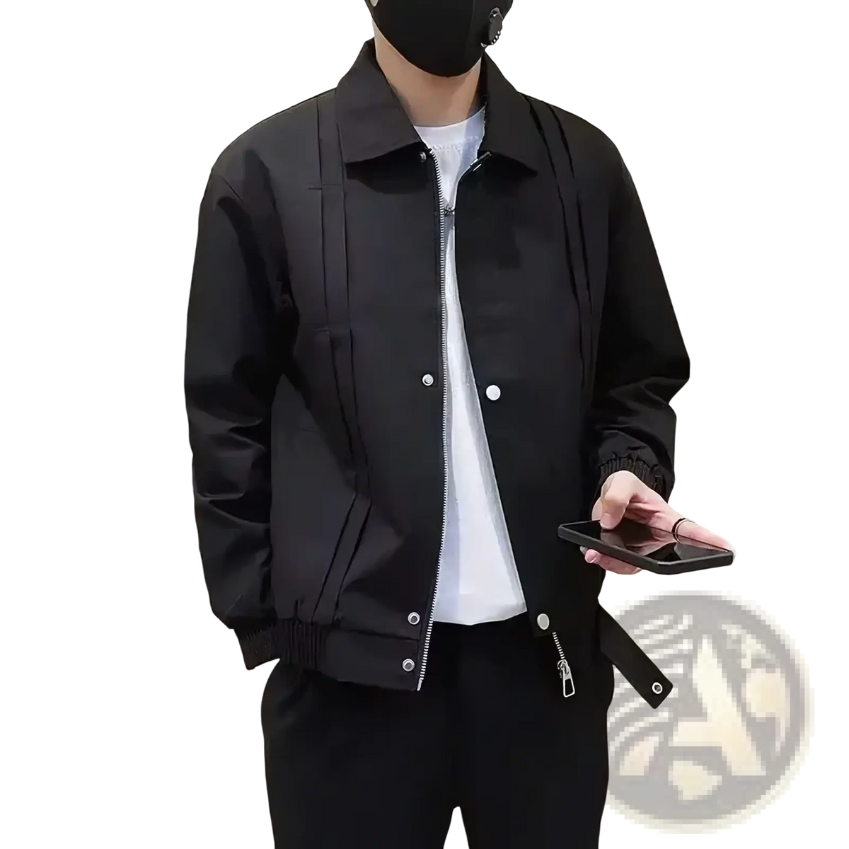 Men casual bomber jacket black with sleek modern design and subtle vertical seam detailing slim fit outerwear