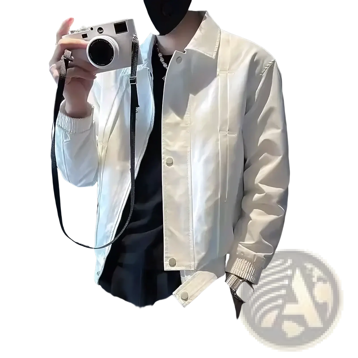 White men casual bomber jacket with ribbed cuffs and collar featuring slim fit and modern outerwear design