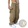 Men casual khaki cargo pants with multiple pockets and drawstrings in a straight streetwear design