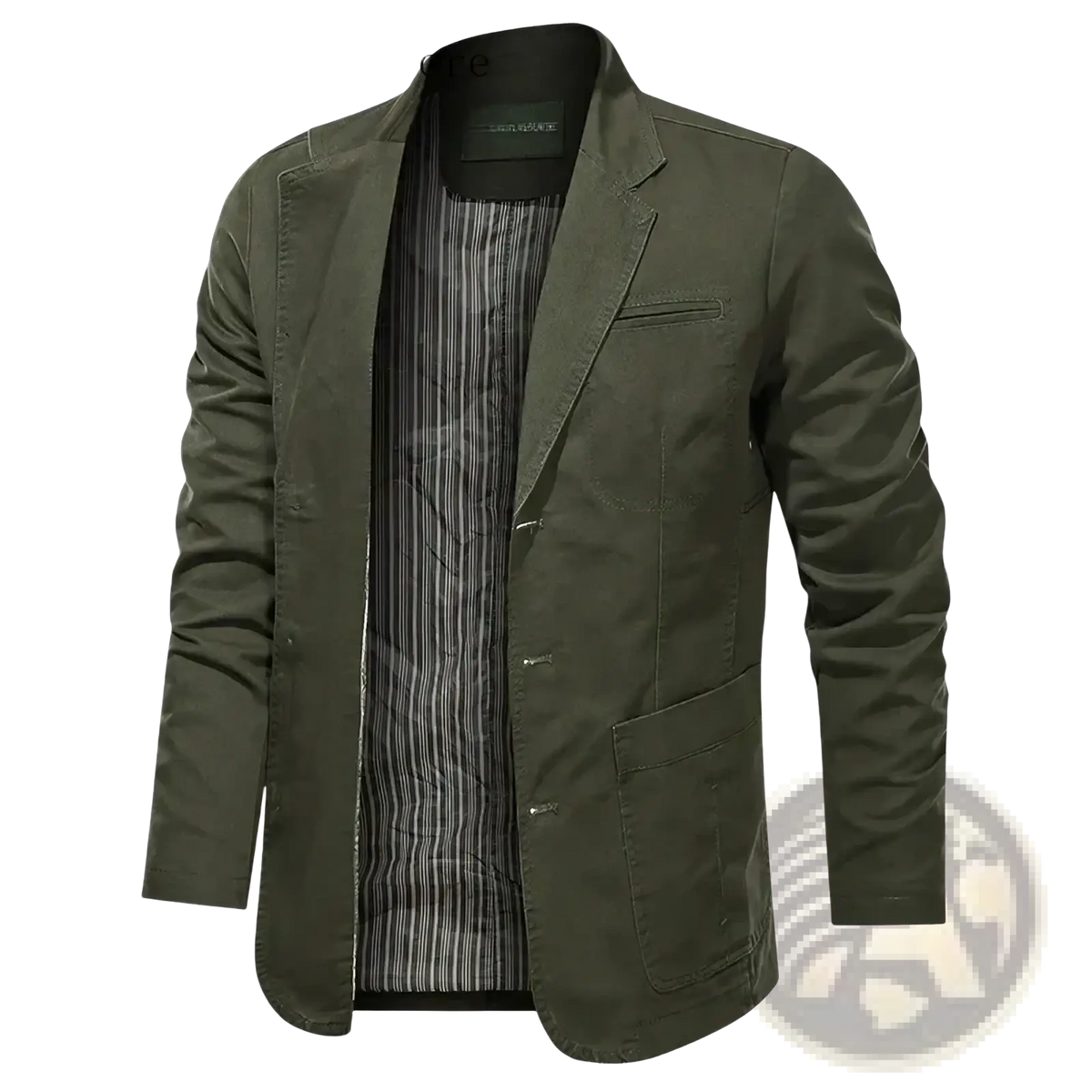 Olive green men casual cotton slim fit blazer with striped inner lining and two front pockets for spring jacket use