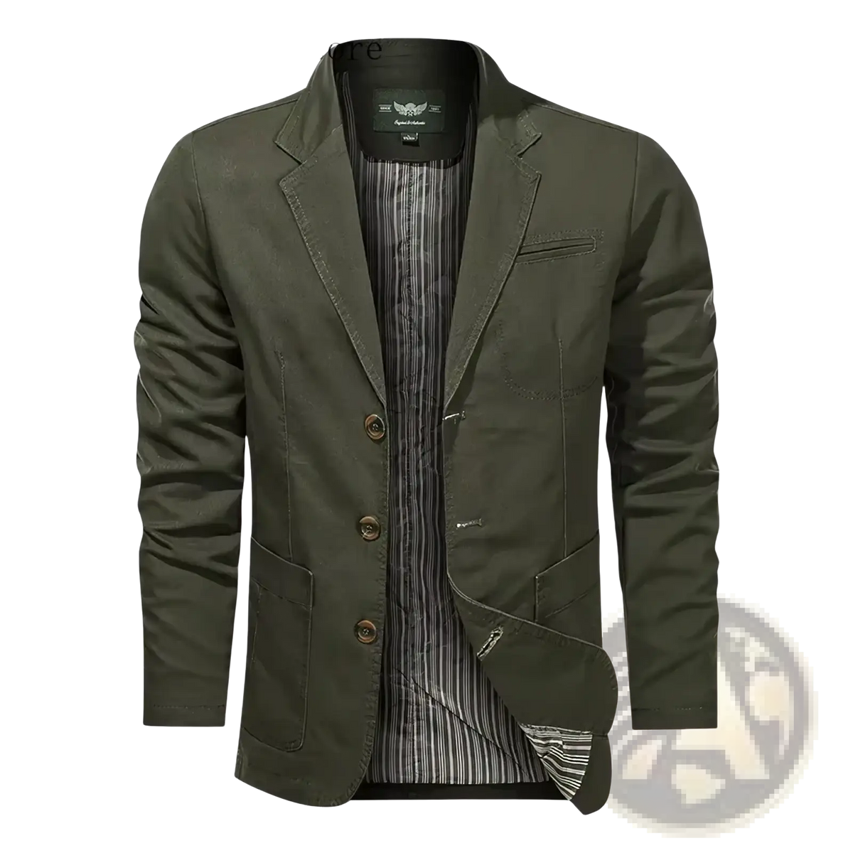 Men casual cotton slim fit blazer in olive green with brown buttons and striped inner lining for spring jacket use