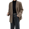 Men casual double breasted blazer polyester suit jacket in tailored oversized brown with structured relaxed fit