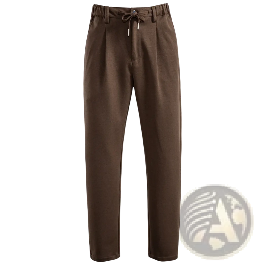 Men casual drawstring trousers in brown with pleated design elastic waistband and drawstring for comfort fit