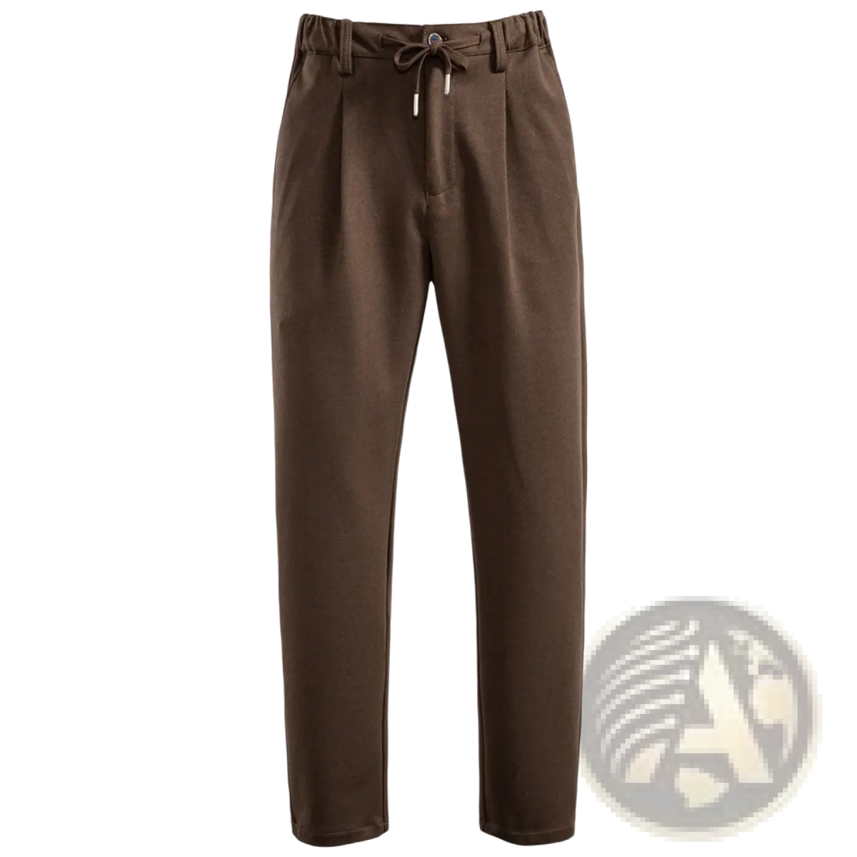 Men casual drawstring trousers in brown with pleated design elastic waistband and drawstring for comfort fit