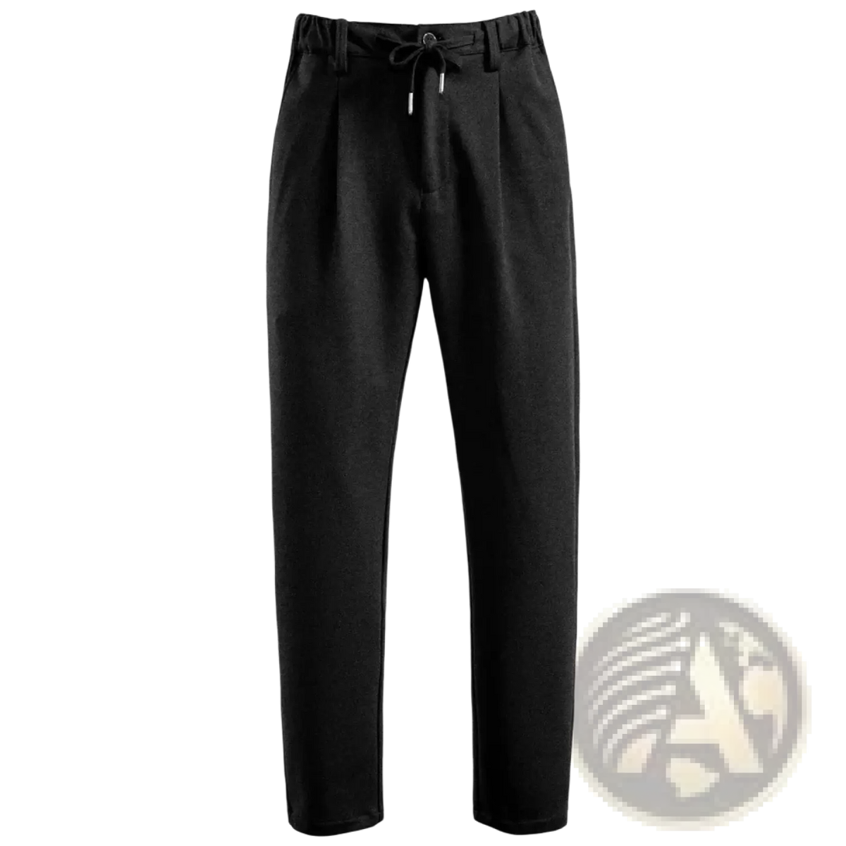 Black pleated men casual trousers with a drawstring waistband designed for comfort and style