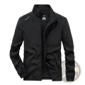 Black sleek modern men casual jacket lightweight outdoor windbreaker with high collar and zippered pockets