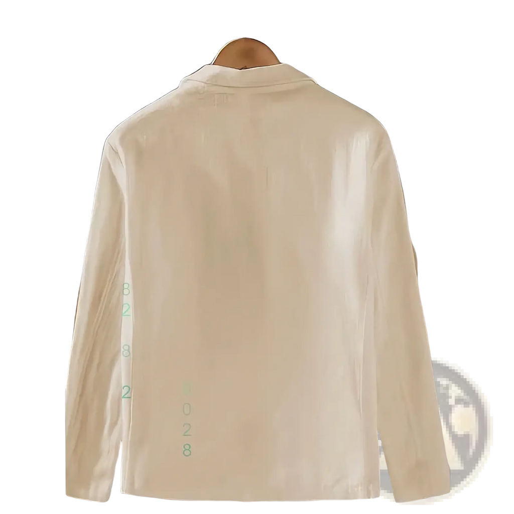 Men casual linen cotton blazer spring jacket in cream with long sleeves subtle sheen and minimalist design