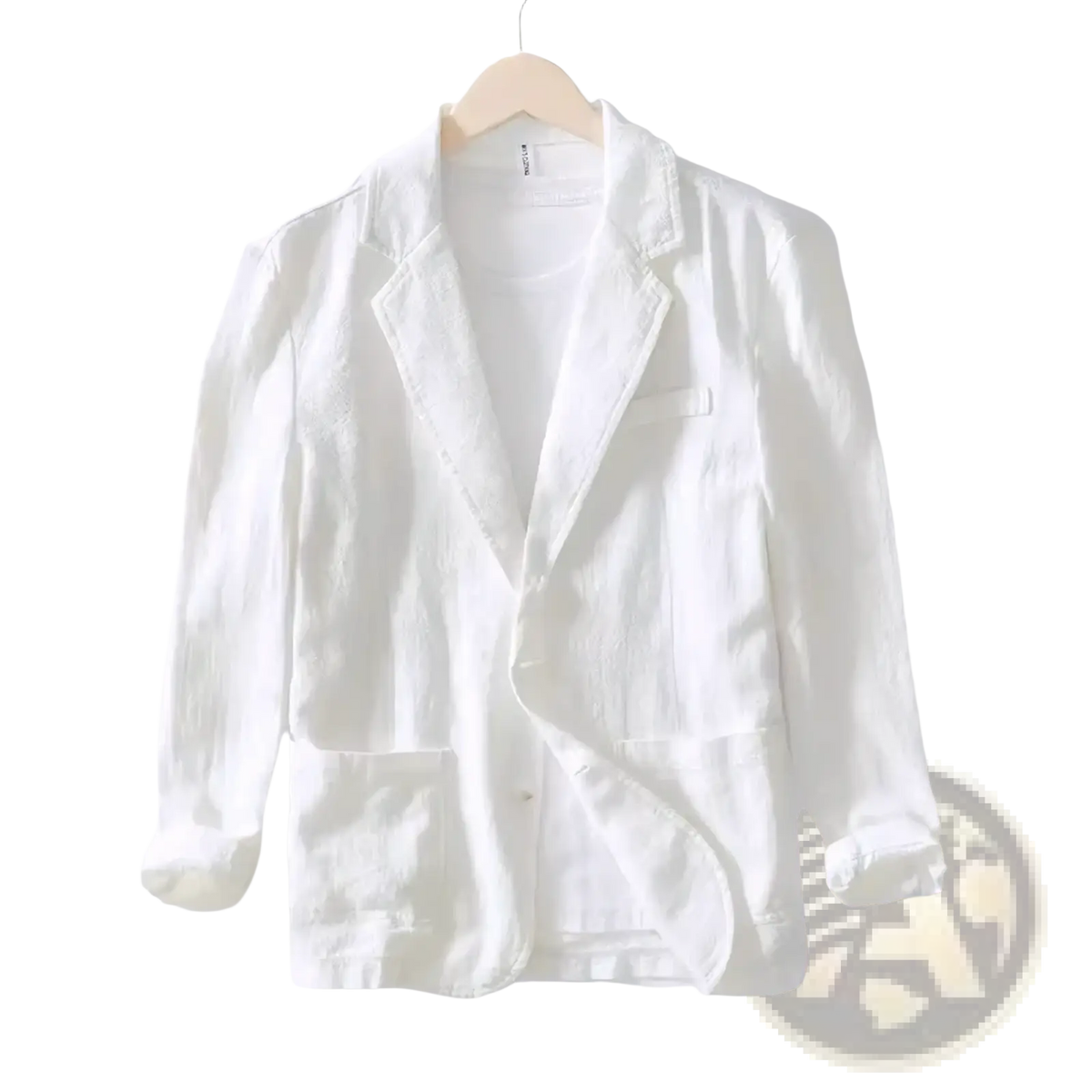Men casual linen cotton blazer in white with relaxed fit and rolled-up sleeves for spring wear