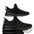 Men casual mesh sneakers showing back side with black mesh upper textured rubber sole and 2020 branding on heel tab