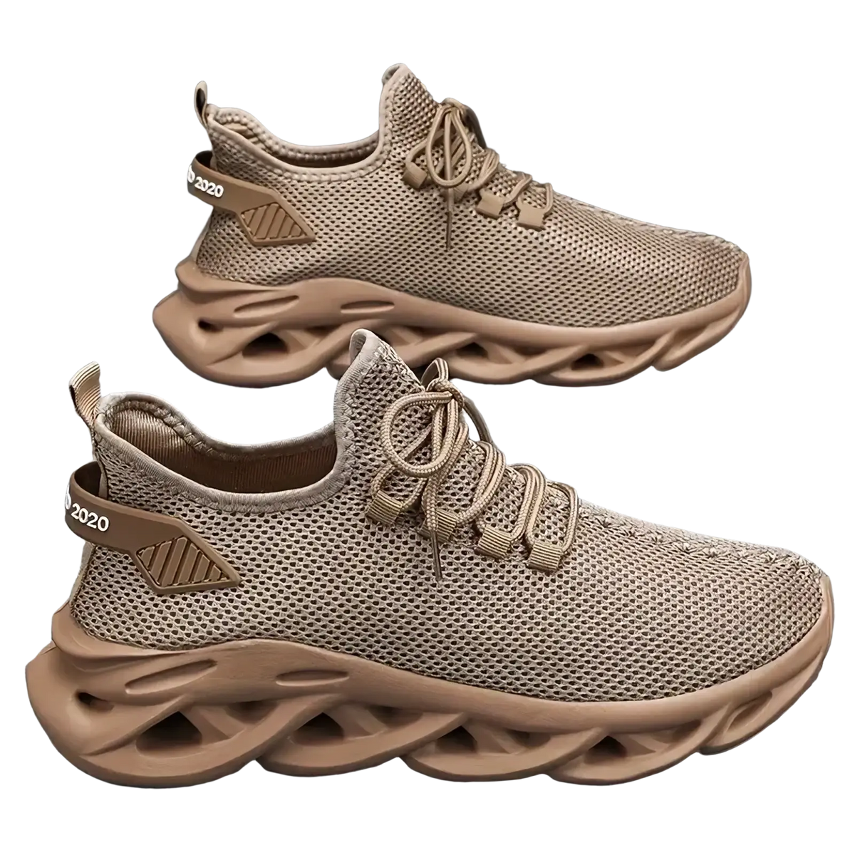 Beige mesh men casual sneakers with a chunky sculpted sole and matching laces for athletic walking shoes